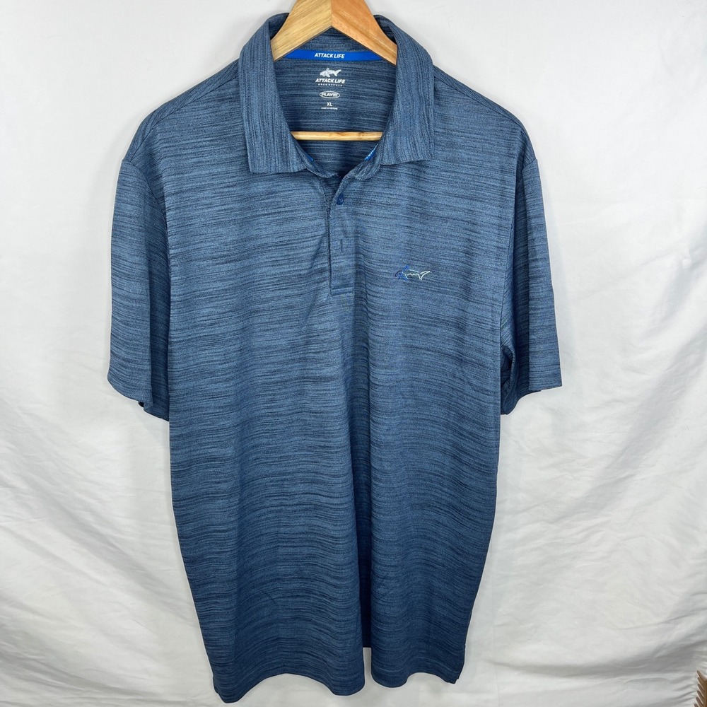 Greg Norman Attack Life Golf Polo Shirt Play Dry Blue‎ Heather XL